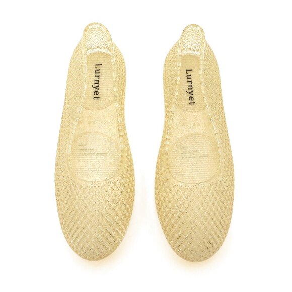 Lurneyt Women's GOLD Glitter Jelly Flexible Ballet Flats Breathable Mesh Design - Picture 4 of 5